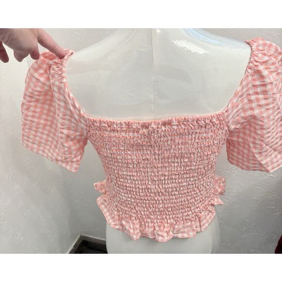 BCBGeneration Women’s Pink/White Gingham Cropped Milkmaid Top Size Medium - Picture 3 of 5
